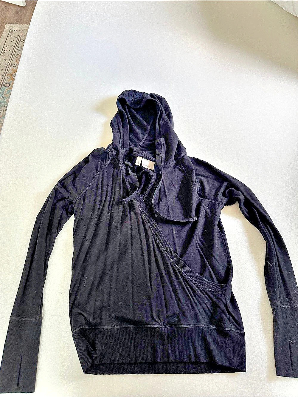 Athleta Purana V-Neck Wrap Sweatshirt Black Small